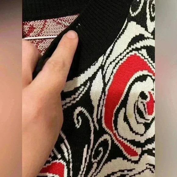 St.John (Black Label) Rose Print Knit 3/4 Sleeve Cardigan Size P - Picture 6 of 14